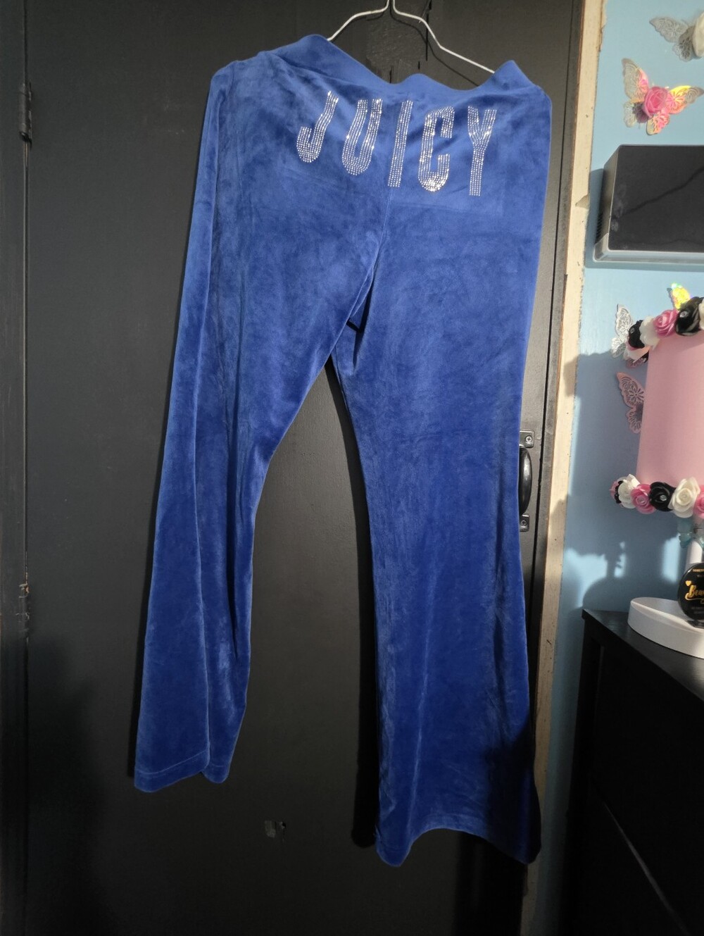 Juicy Couture Sapphire Blue Velour Rhinestone Logo Pants